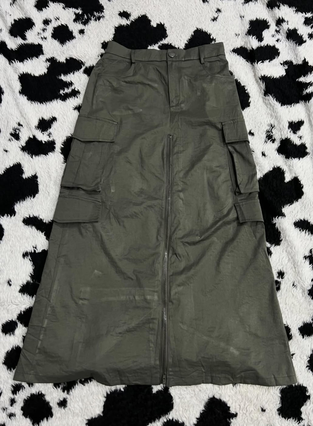 Green Zipper Cargo Skirt
