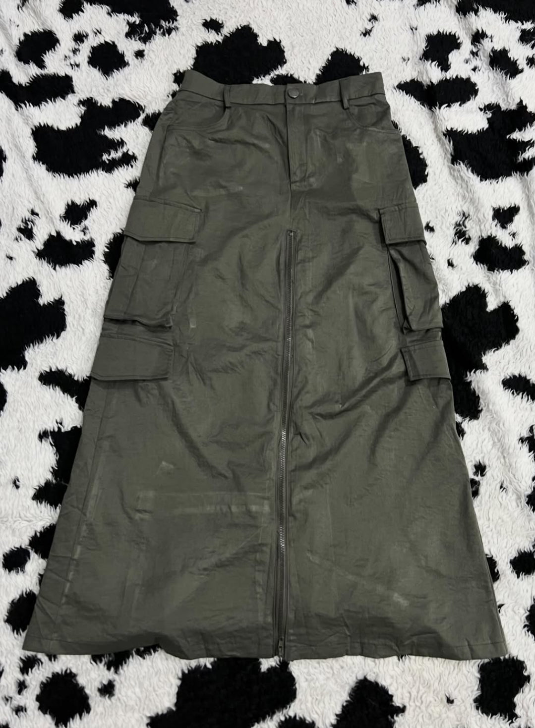 Green Zipper Cargo Skirt