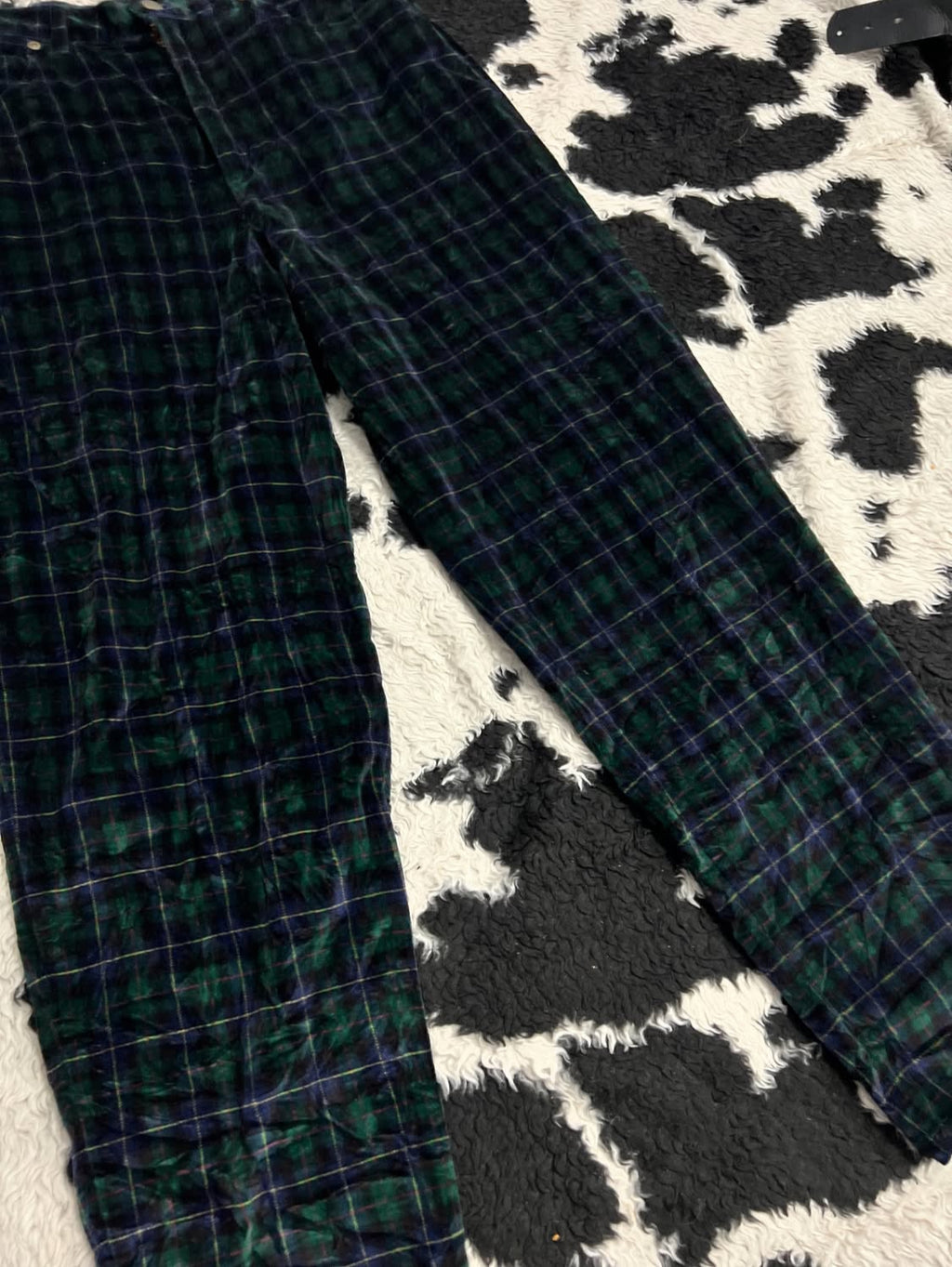 Blue & Green Plaid Velvet Pants (Waist 28)