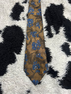 Pink Flamingo Brown & Blue Embroidered Floral Tie
