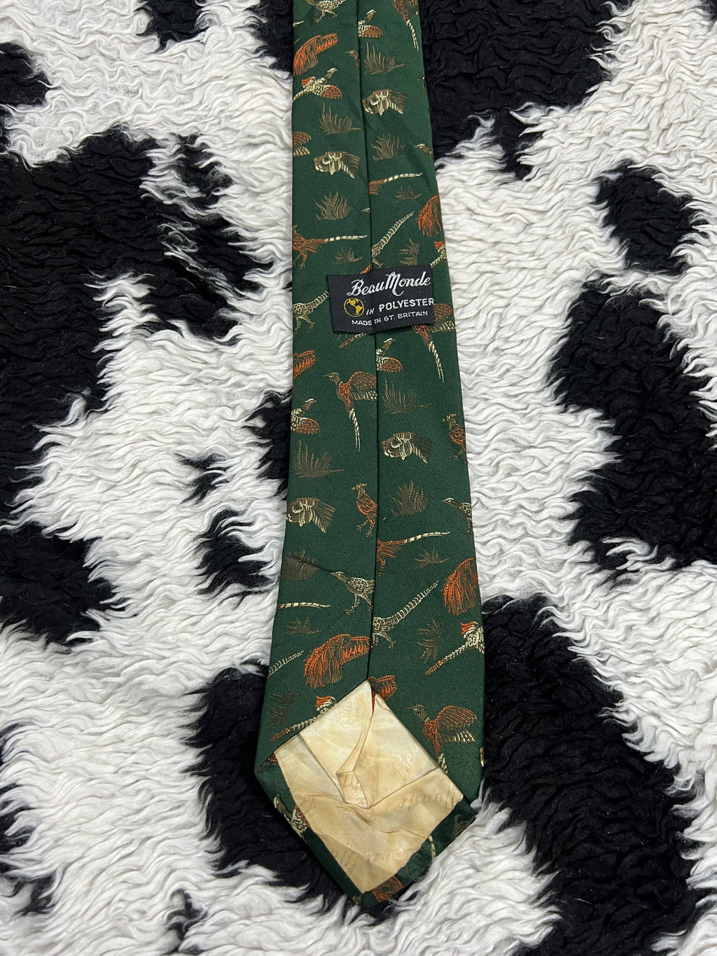 Pheasants Embroidered Green Tie