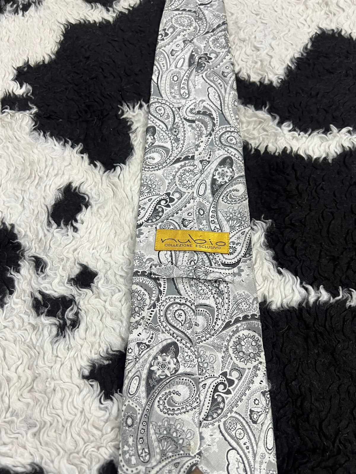 Nubio Black & White Fully Embroidered Paisley Tie