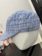 Blue & White Pleated Striped Cap