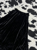 Black Pleated Velvet Long Skirt