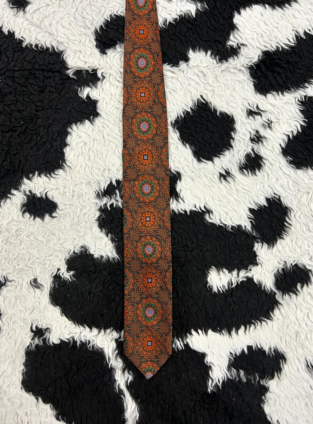 Orange Embroidered Geometric Tie