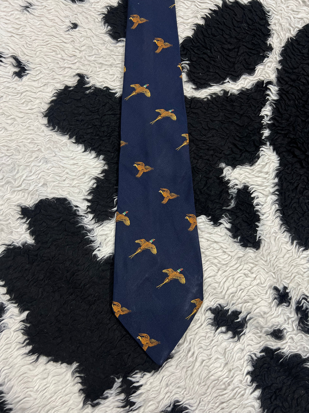 Grenville Blue Embroidered Pheasants Tie