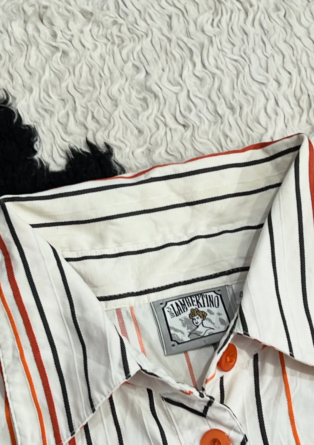 Vintage Luigi Lambertino Orange & White Striped Buttonup