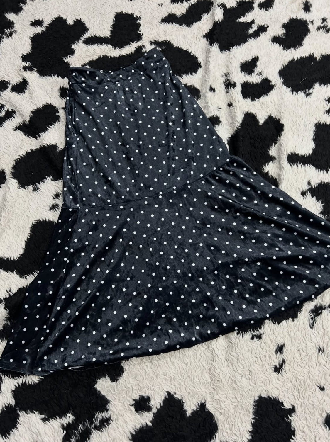 Black Polka Dot Velvet Long Skirt