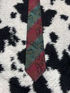 GIVENCHY Red & Green Leaves Embroidered Tie