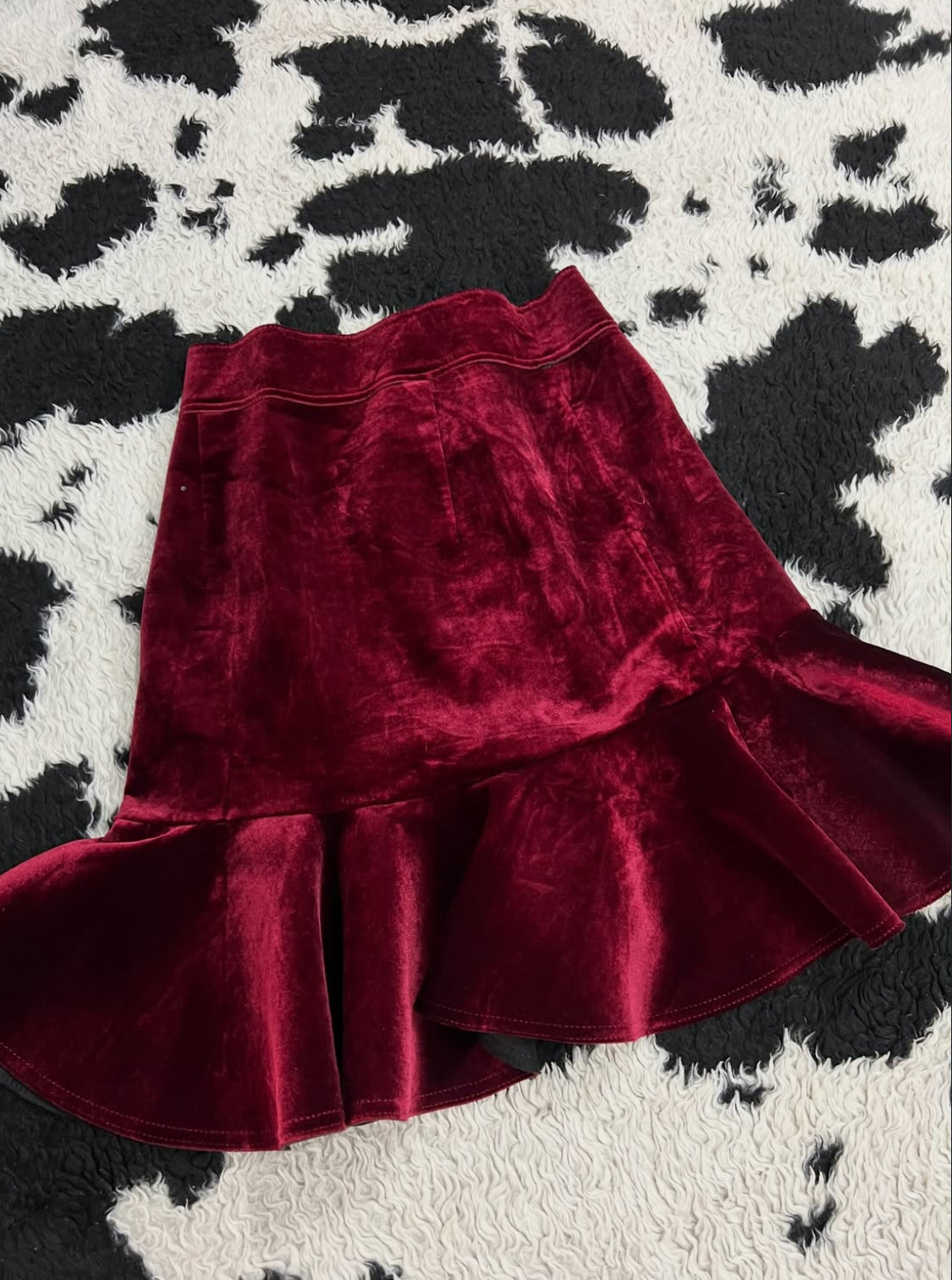 Wine Red Velvet Skirt