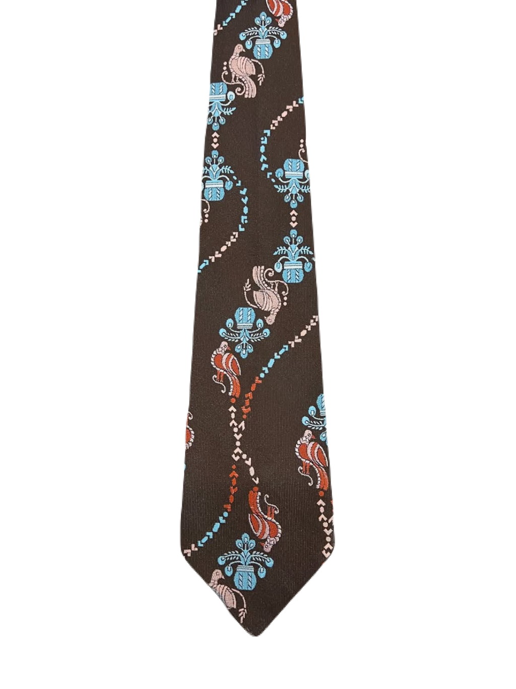 Embroidered Birds & Pots Tie