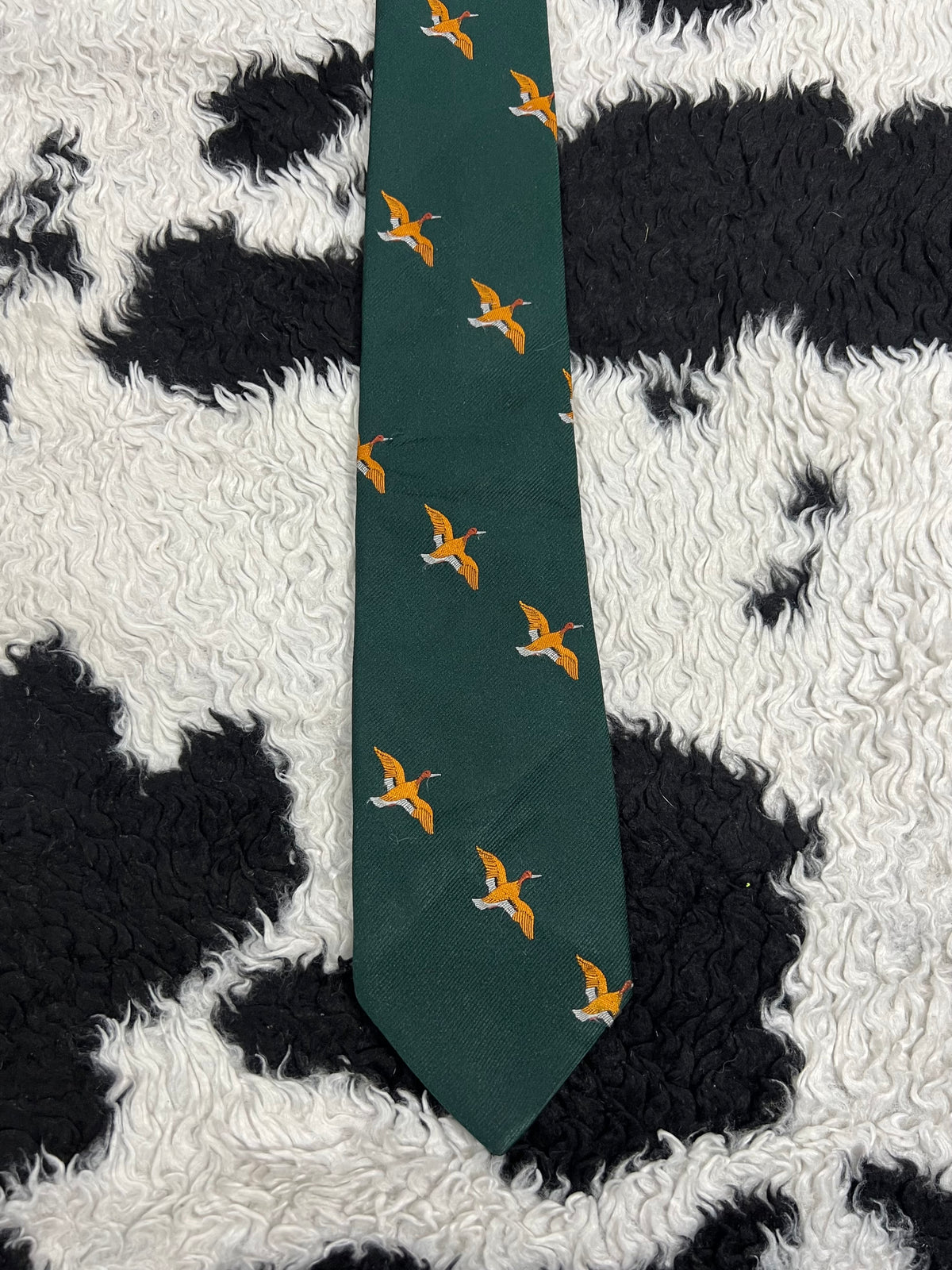 Green Flying Mallards Embroidered Tie