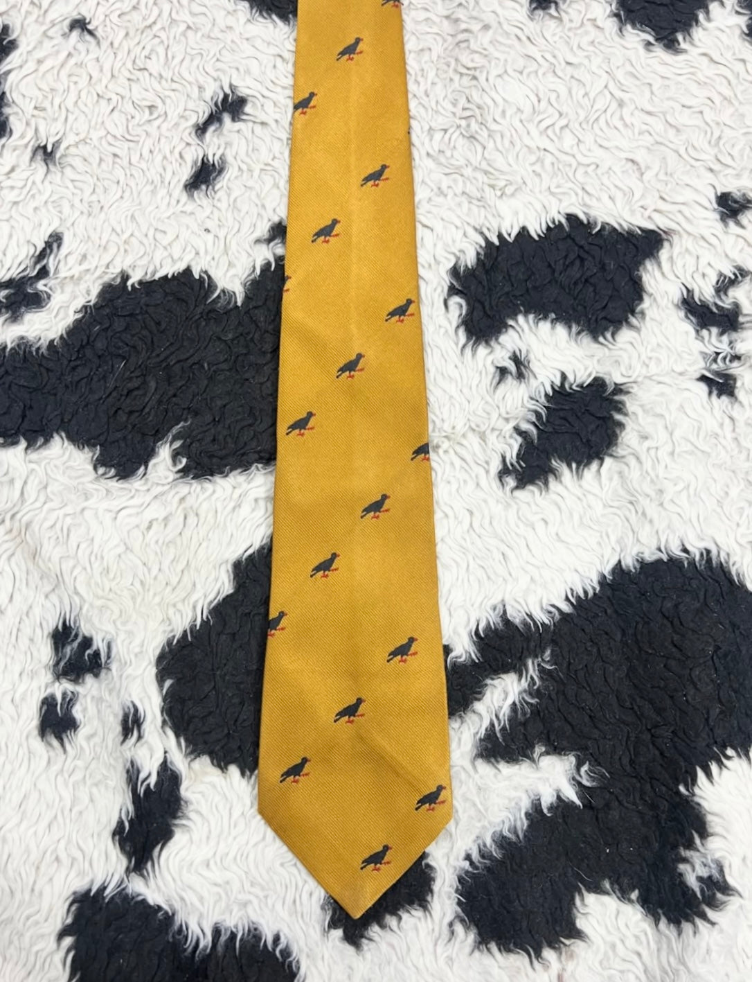 Black Bird Embroidered Yellow Tie