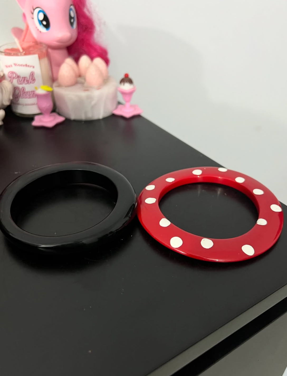 Set of 2 Bangles: Black & Dotted Red Bangles