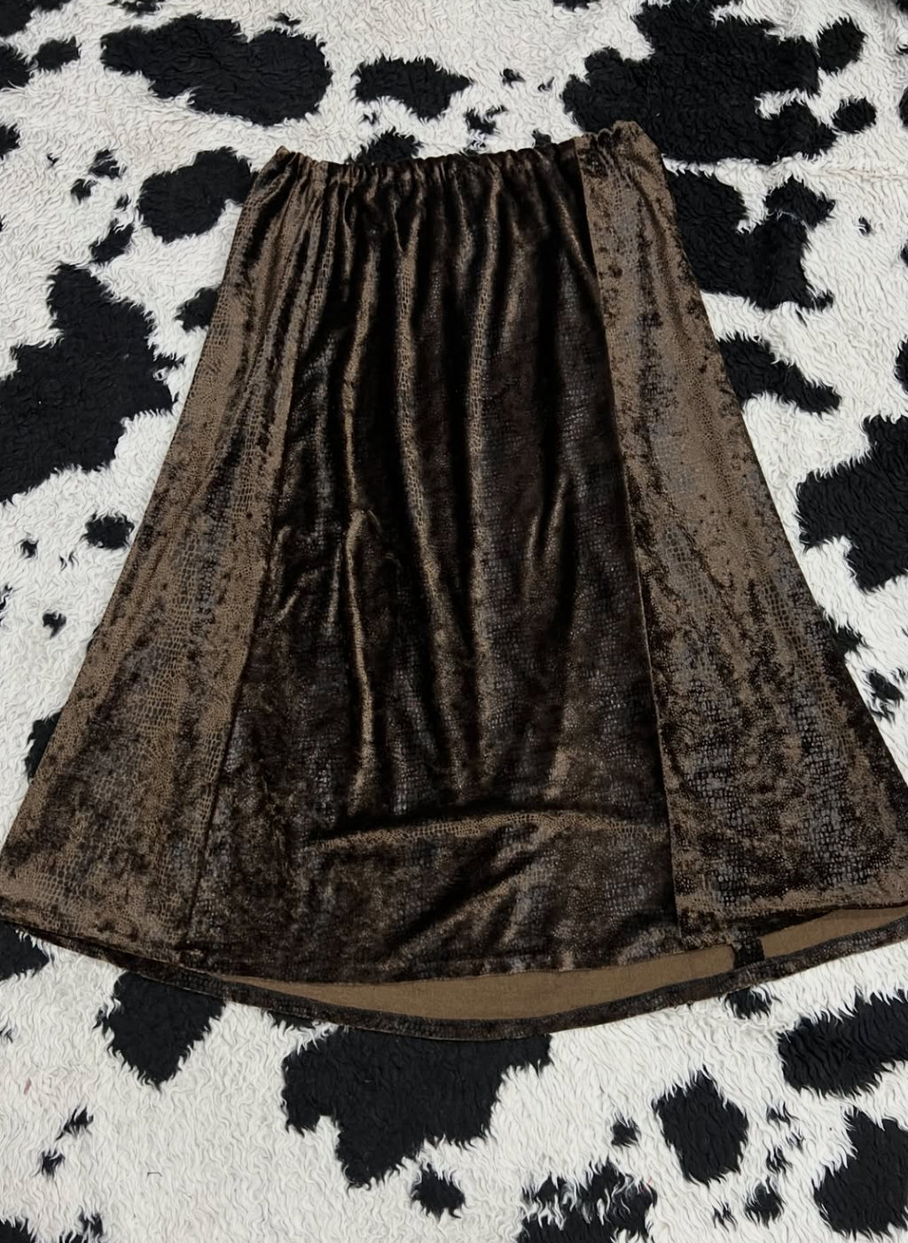 Brown Textured Velvet Long Skirt