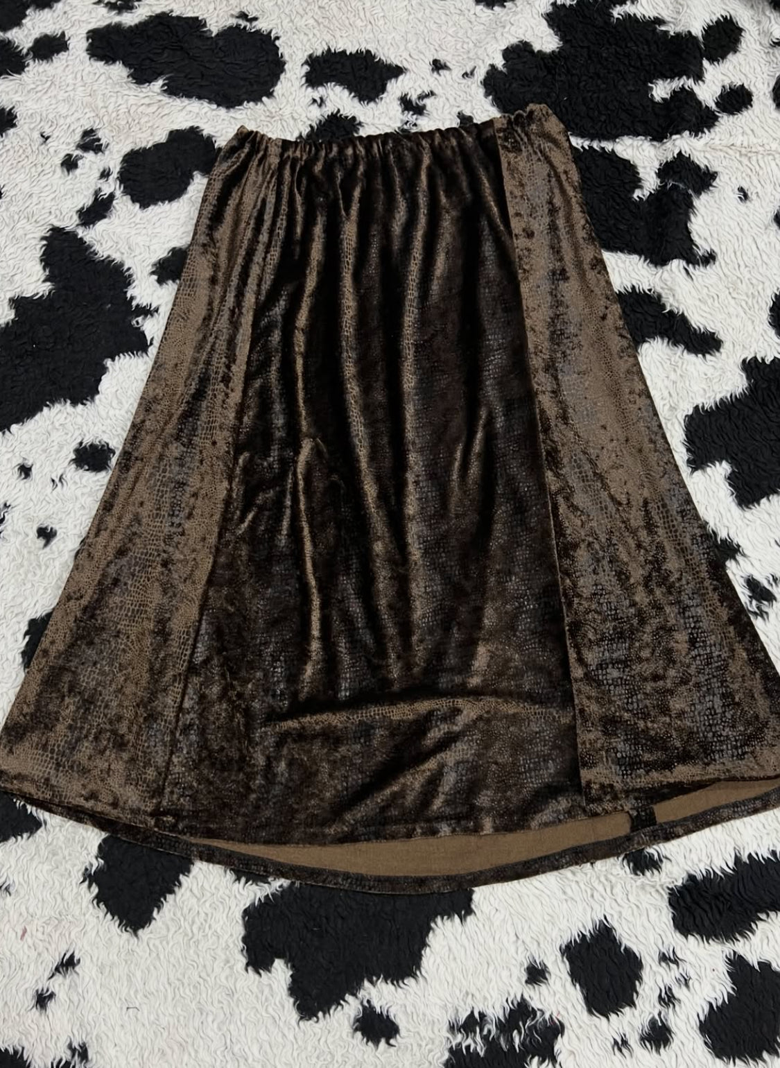 Brown Textured Velvet Long Skirt