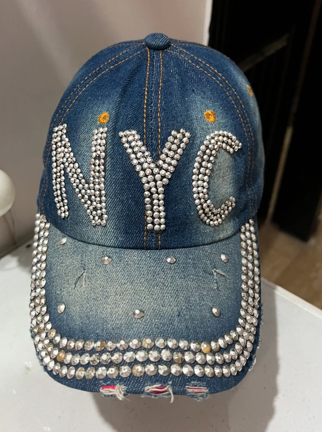 NYC Bedazzled Denim Cap
