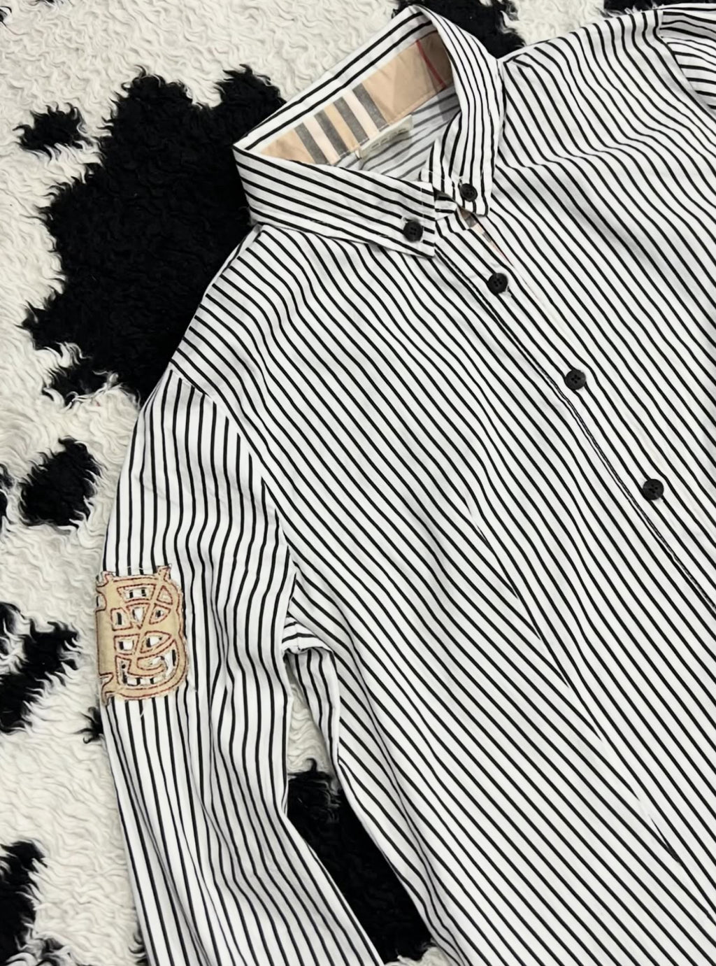 Black & White Striped Embroidered Patch Buttonup