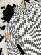 Black & White Striped Embroidered Patch Buttonup