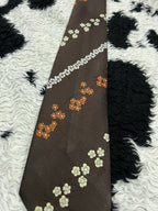 BURTON Brown Embroidered Floral Tie