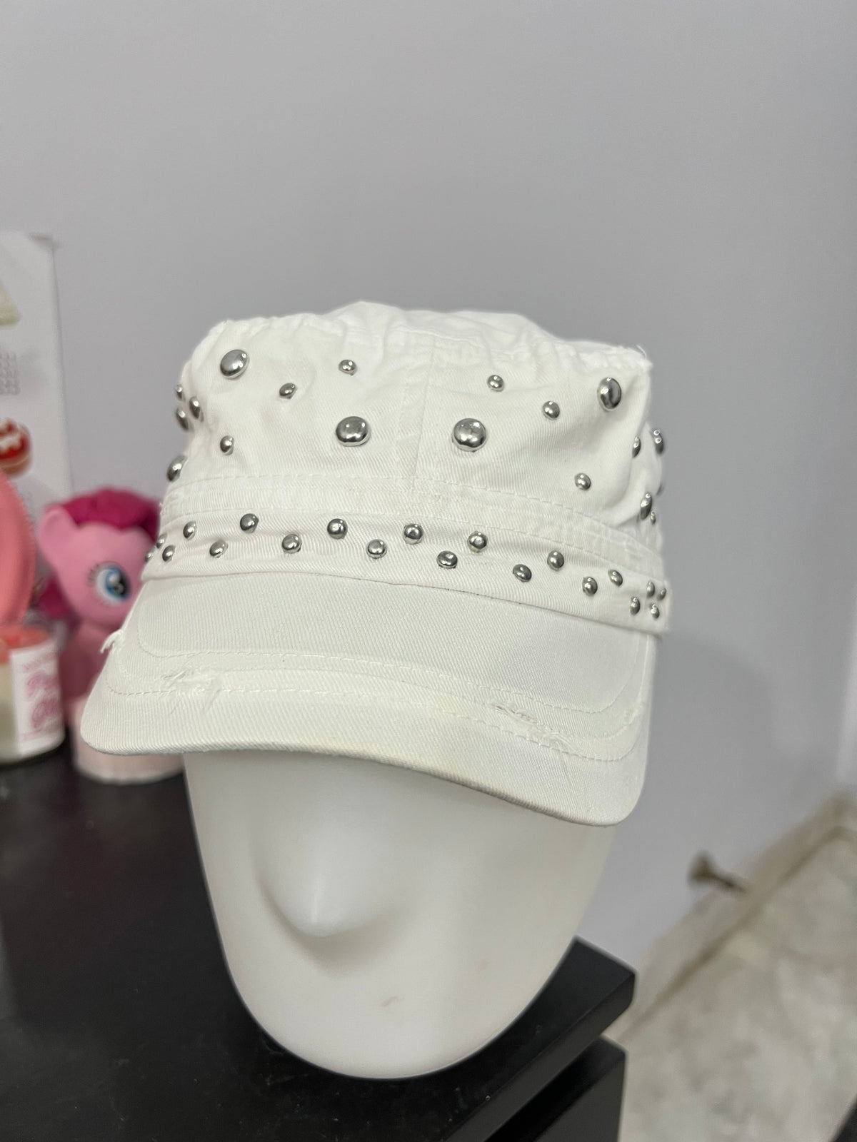 White Metal Studded Cap