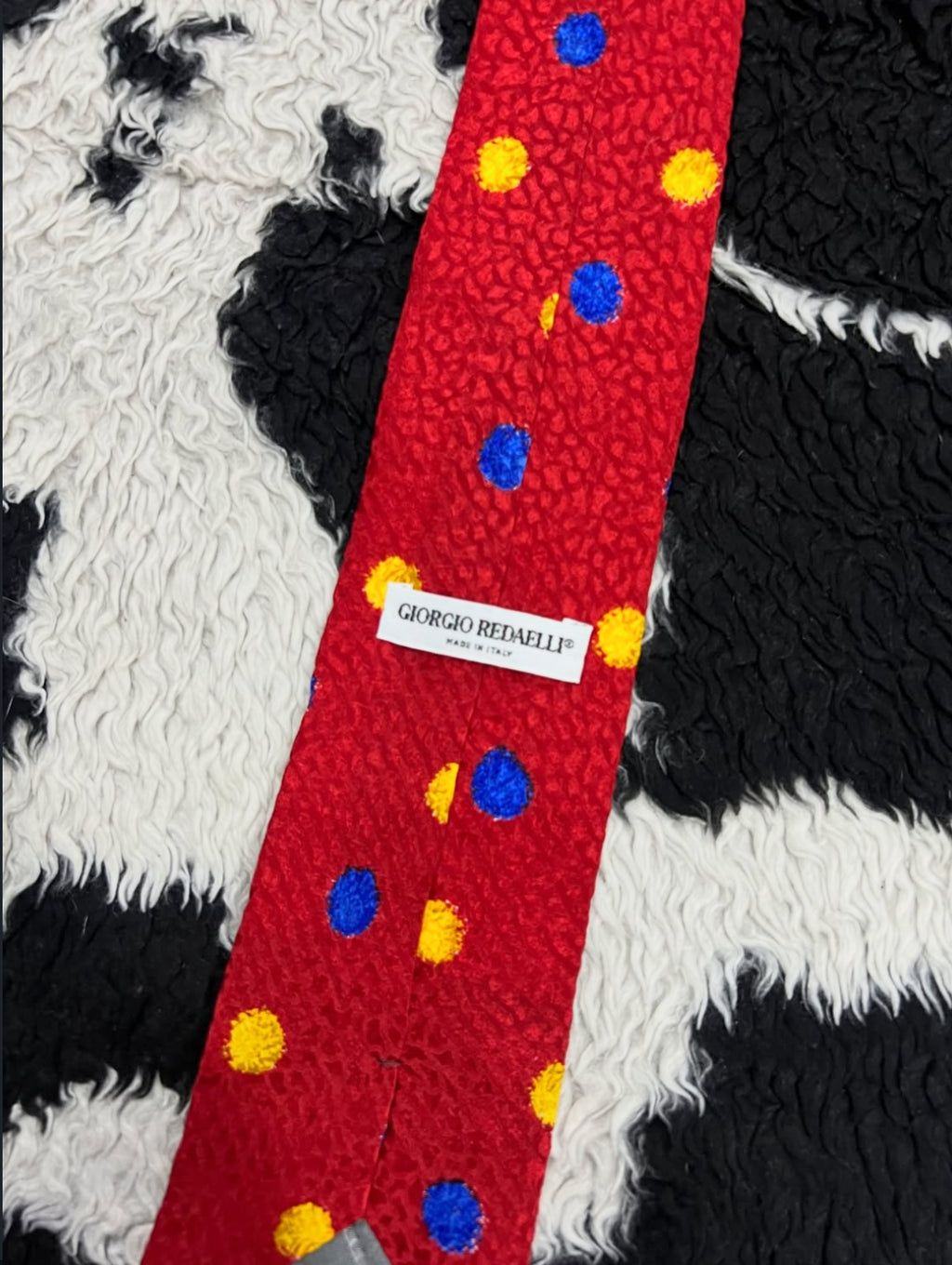 Whimsical Red, Blue & Yellow Dotted Tie