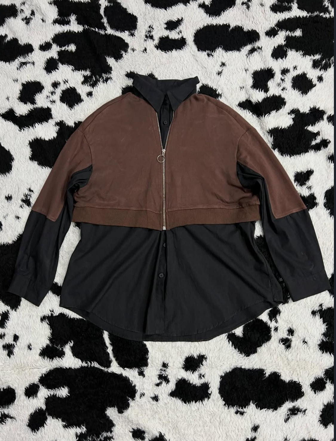 Two-Tone Jacket-Attached Black Buttonup