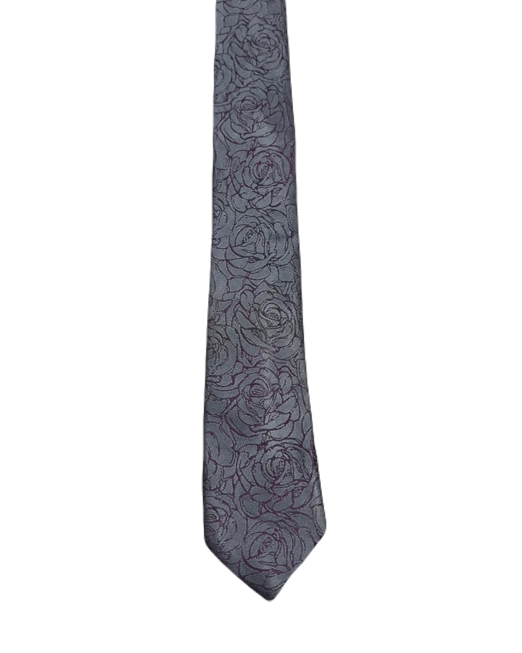 NM Grey & Purple Roses Embroidered Narrow Tie