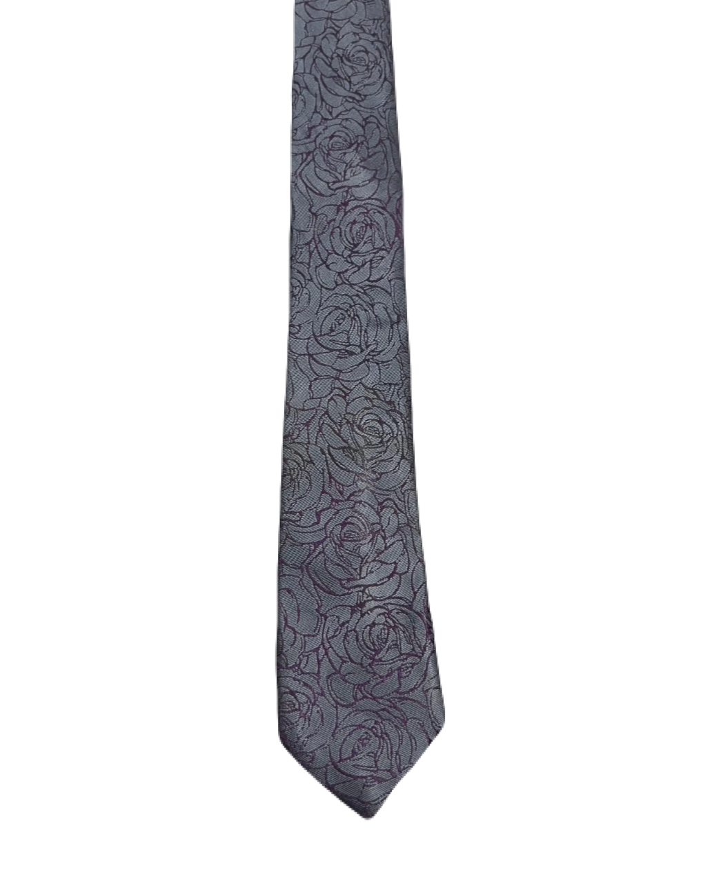NM Grey & Purple Roses Embroidered Narrow Tie