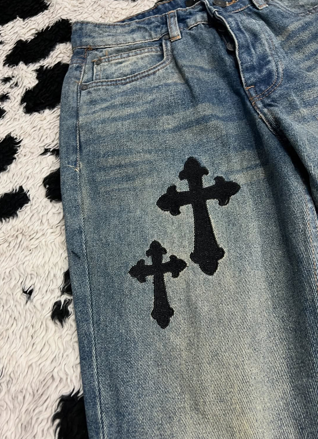 Embroidered Cross Patchwork Denims (Waist 30)