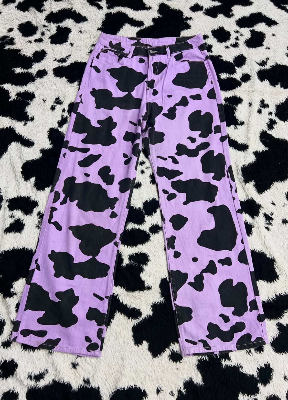 Purple Cow-Print Denims (Waist 32)