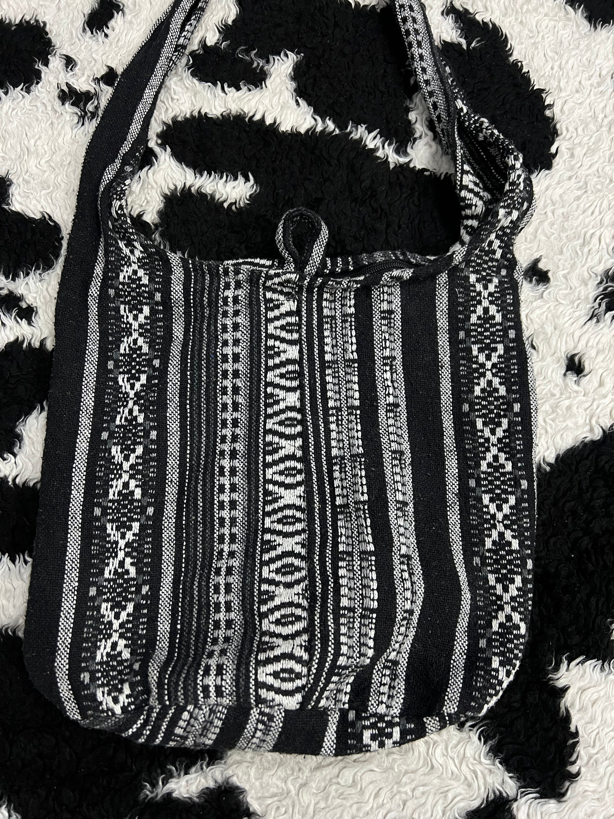 Black & White Woven Boho Shoulder Bag