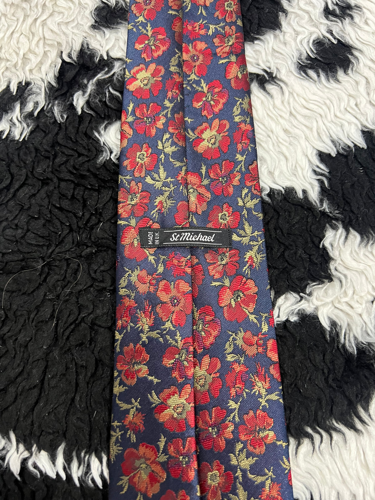 St. Micheal Blue & Red Embroidered Floral Tie