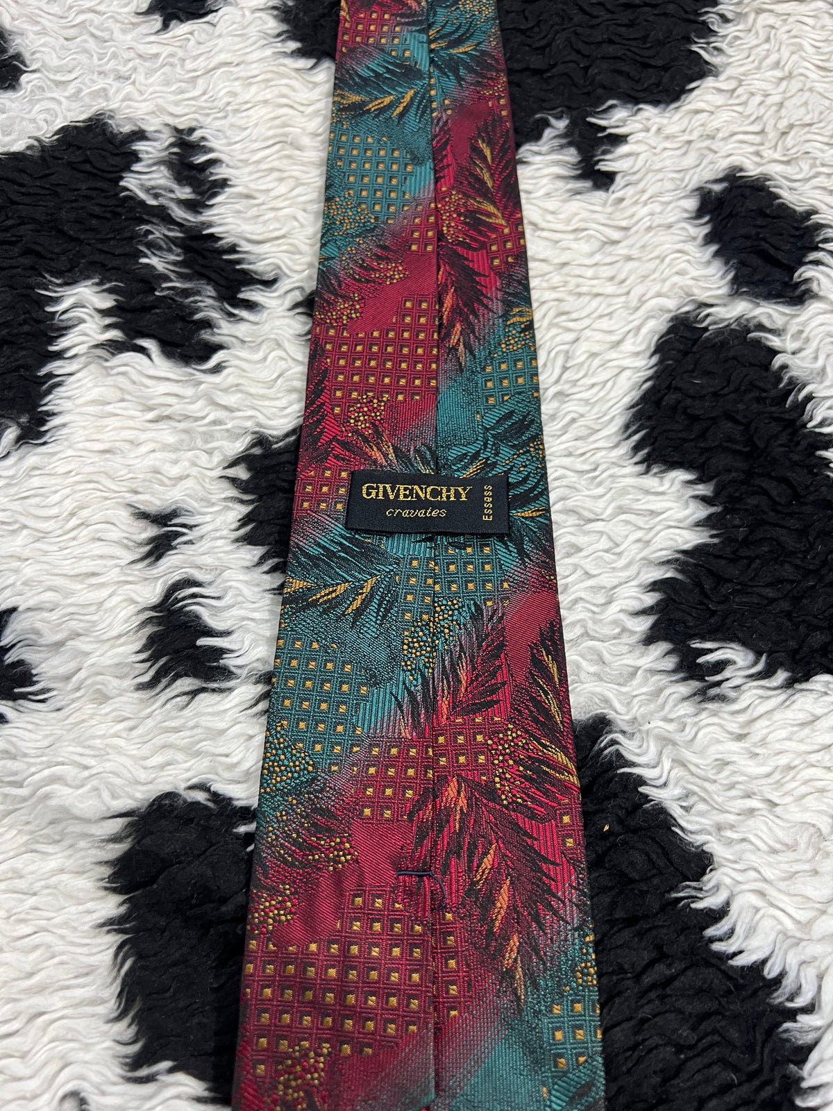 GIVENCHY Red & Green Leaves Embroidered Tie