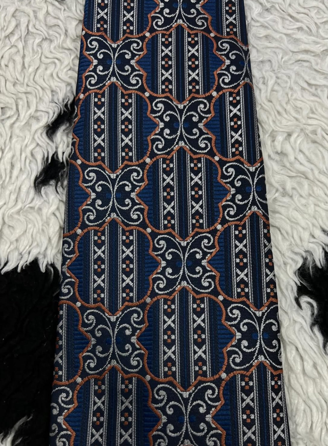 TOOTAL Blue & Orange Embroidered Tie