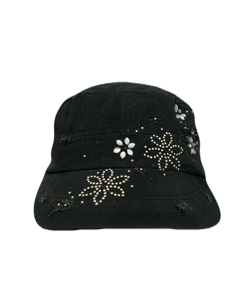 y2k Black Floral Cap