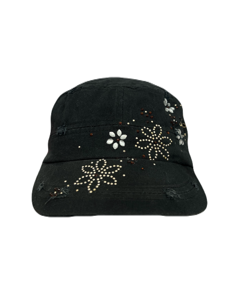 y2k Black Floral Cap