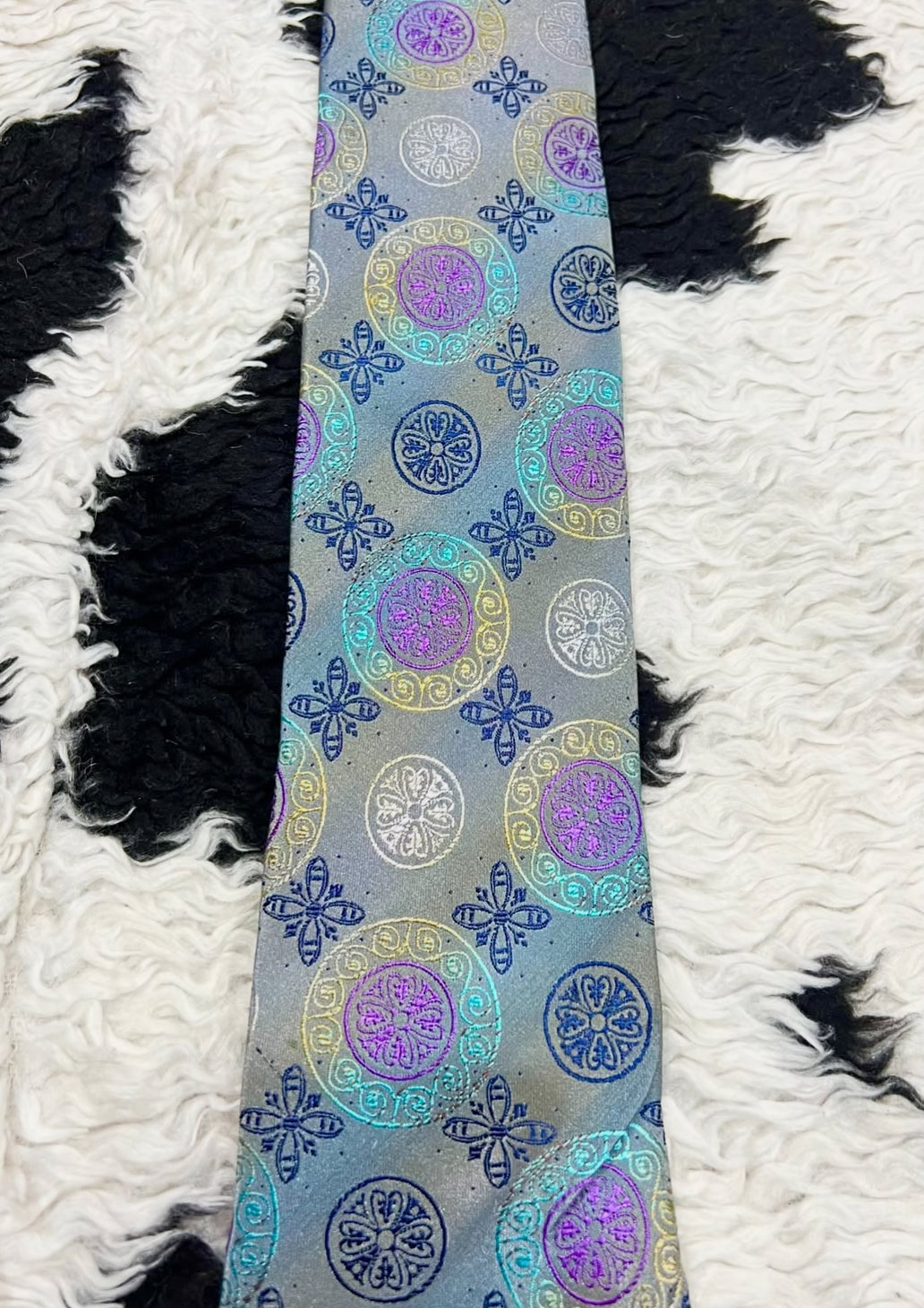 Grey Geometric Embroidered Tie