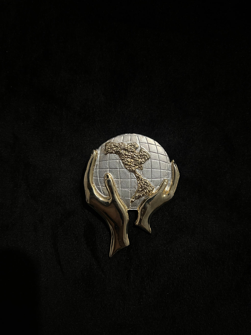 Vintage Globe in Hands Metal Pin