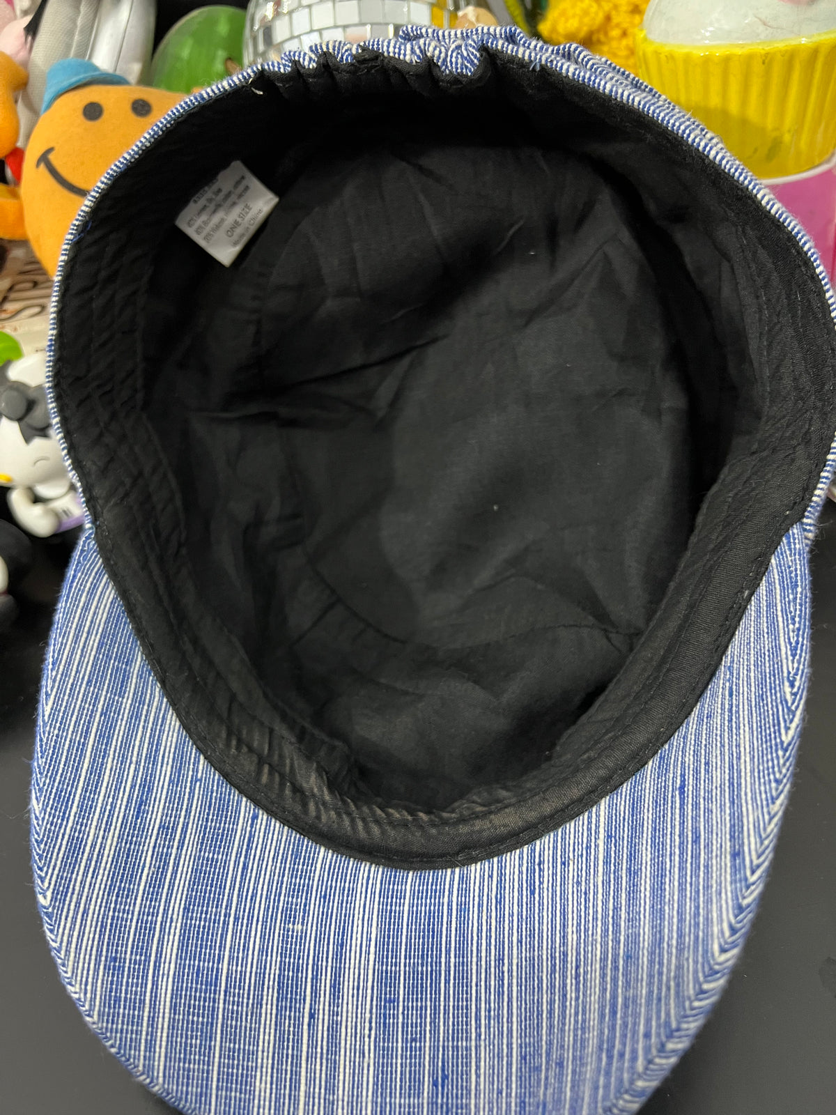 Blue & White Pleated Striped Cap