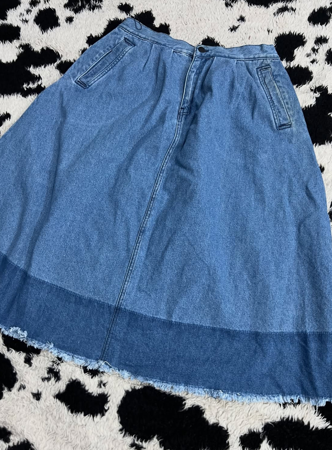 Double-Shaded Blue Denim Skirt
