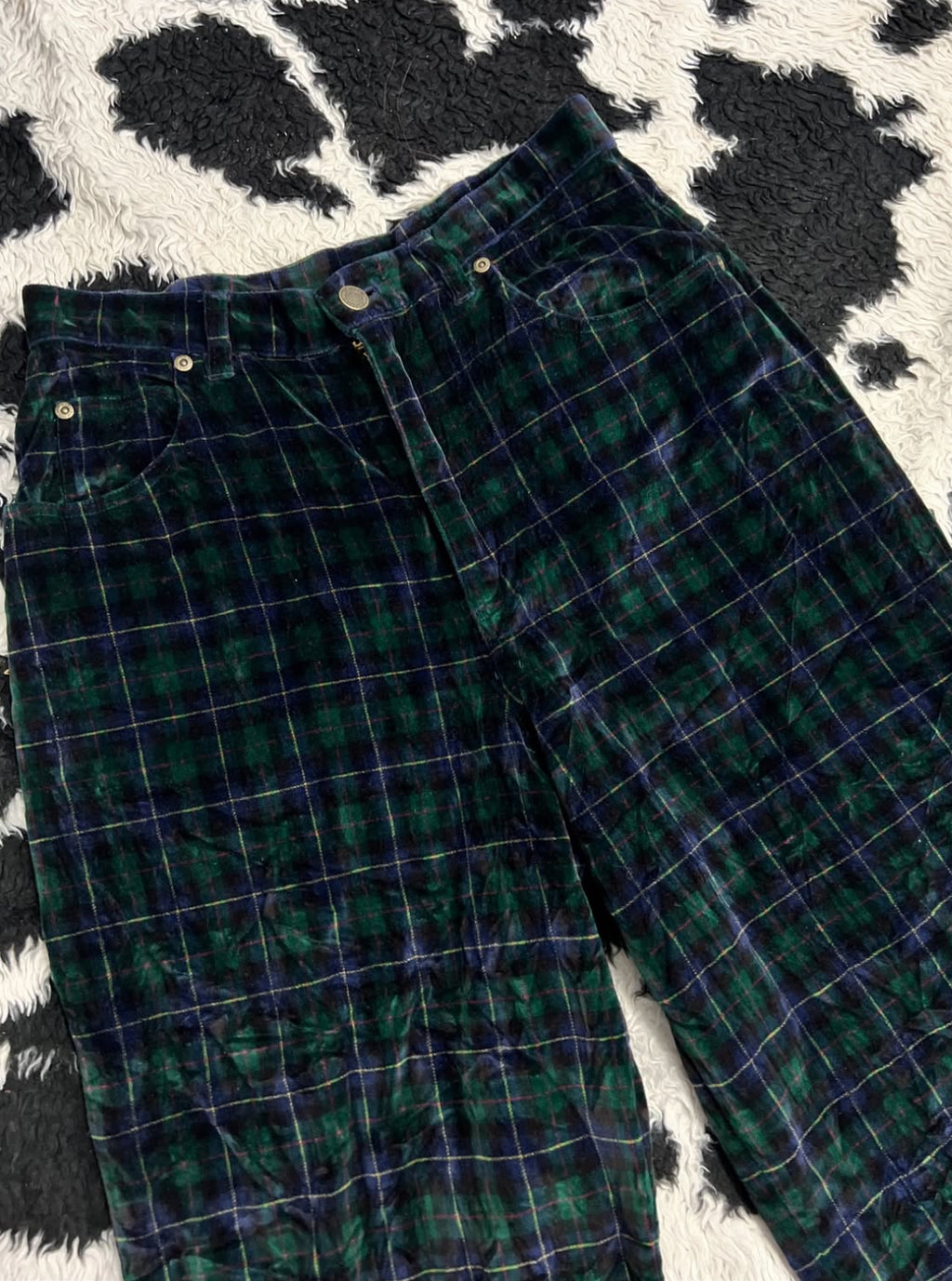 Blue & Green Plaid Velvet Pants (Waist 28)
