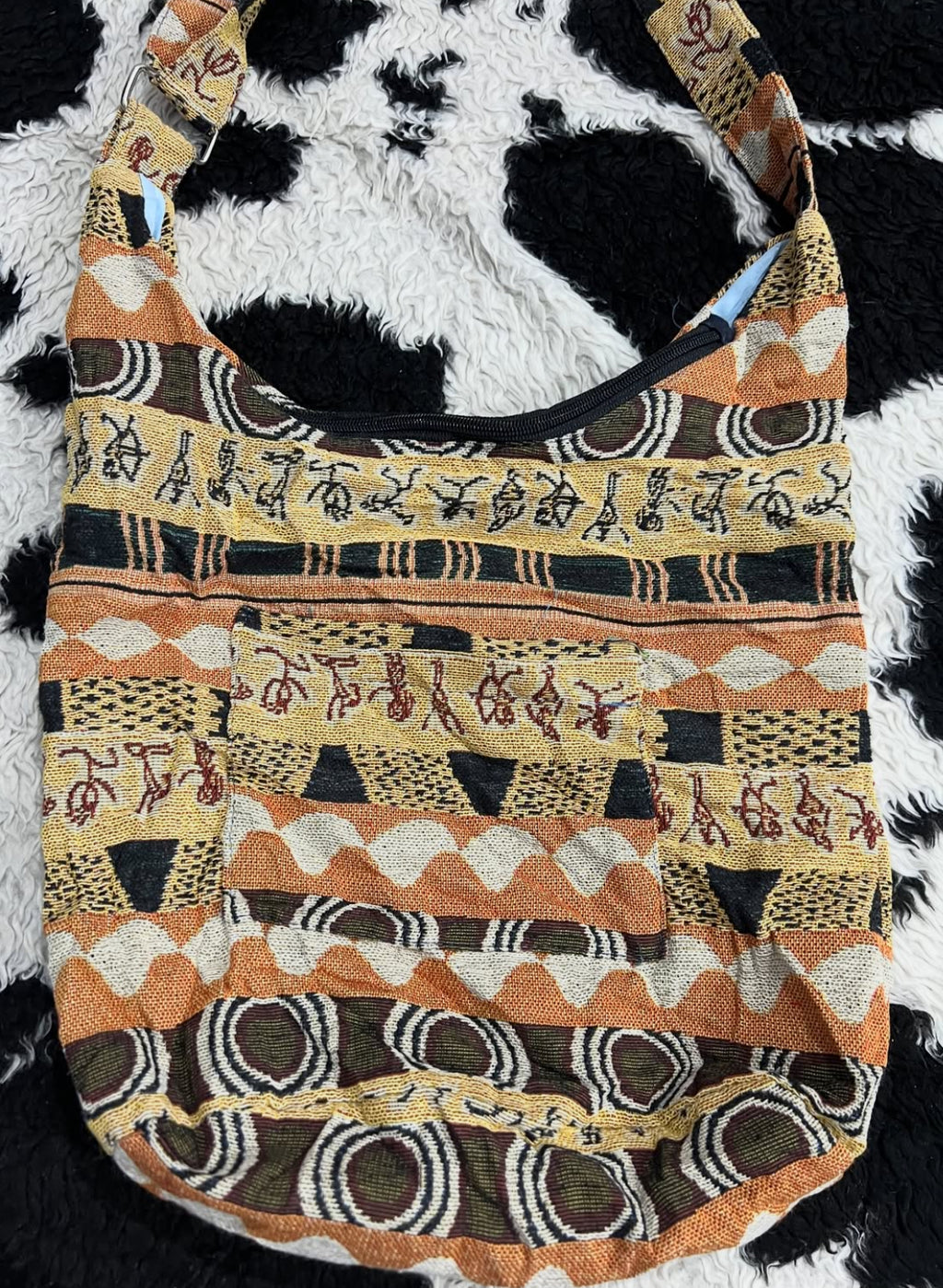 Fully Embroidered Orange & Yellow Bag