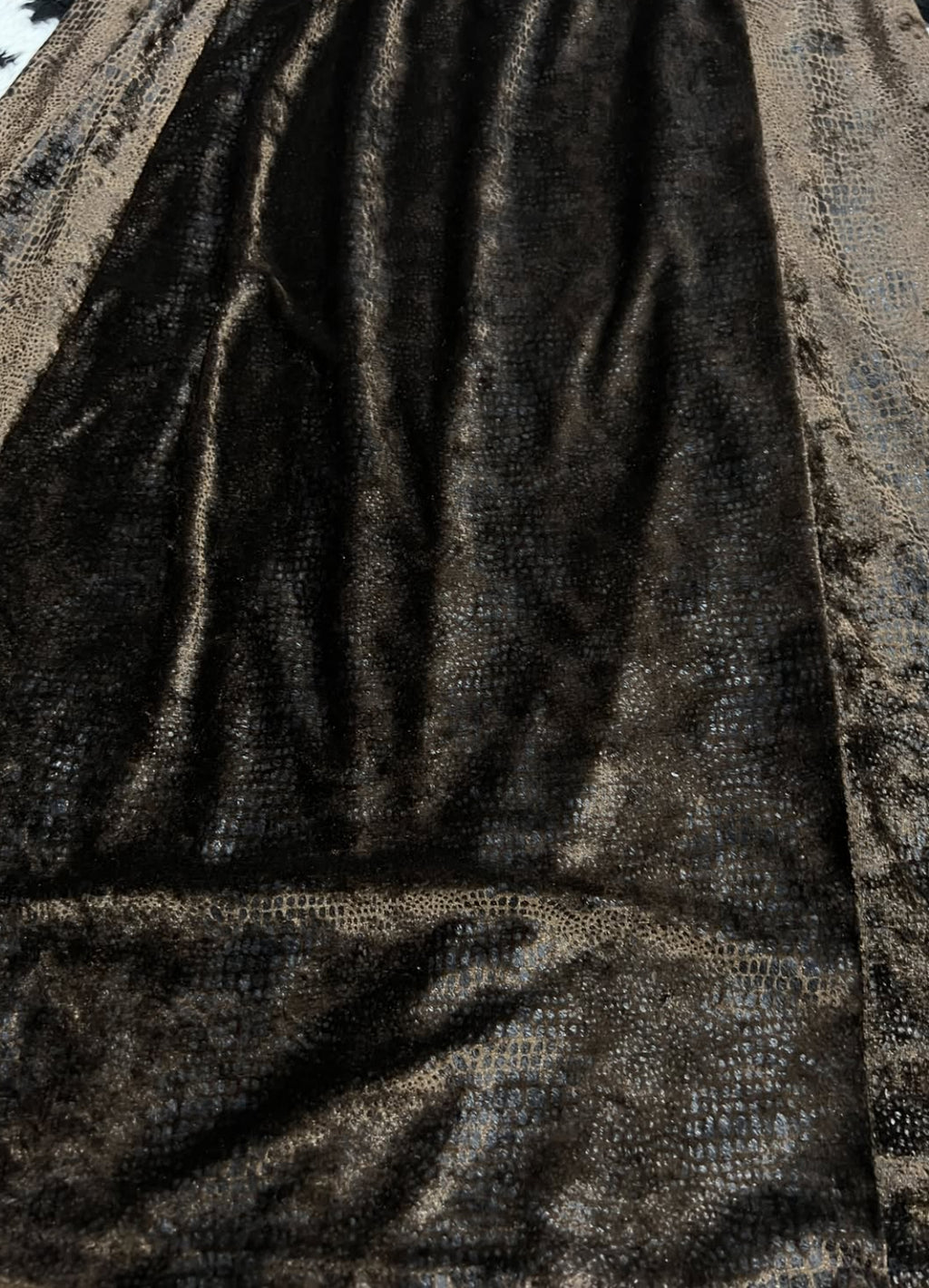 Brown Textured Velvet Long Skirt