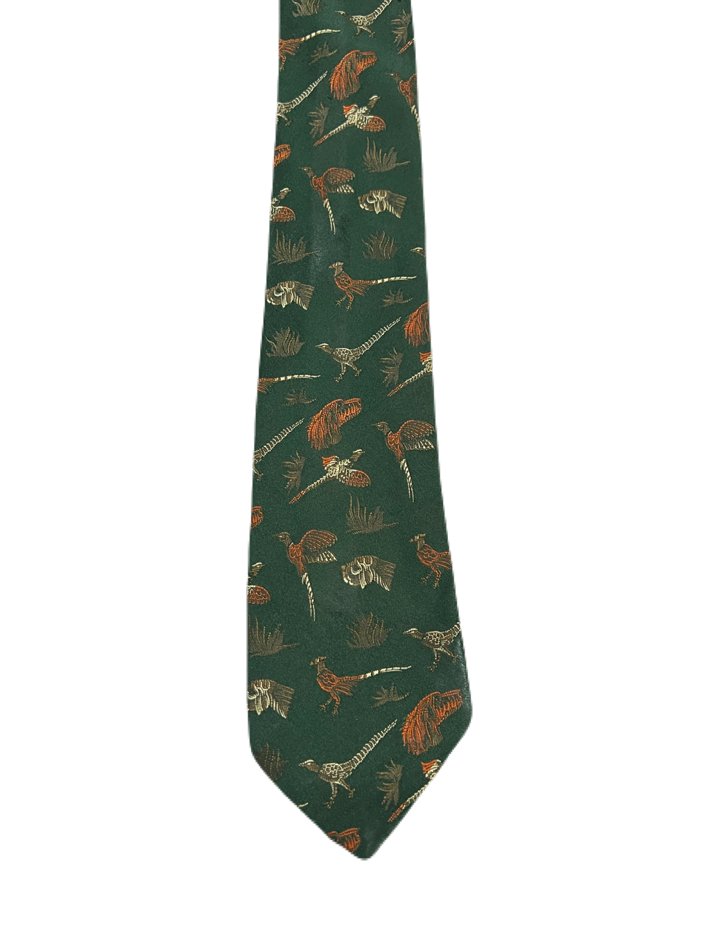 Pheasants Embroidered Green Tie