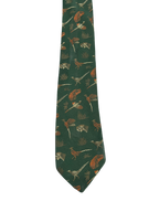 Pheasants Embroidered Green Tie