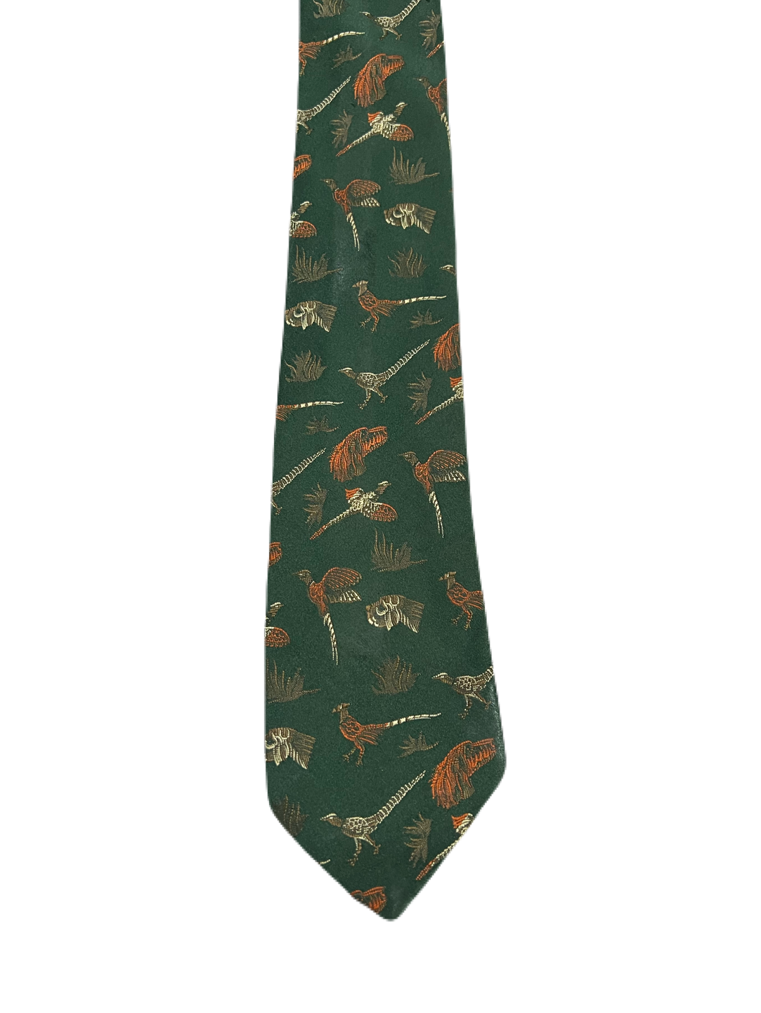 Pheasants Embroidered Green Tie