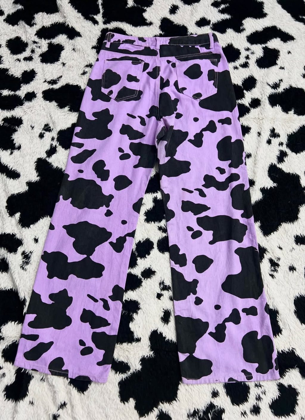 Purple Cow-Print Denims (Waist 32)