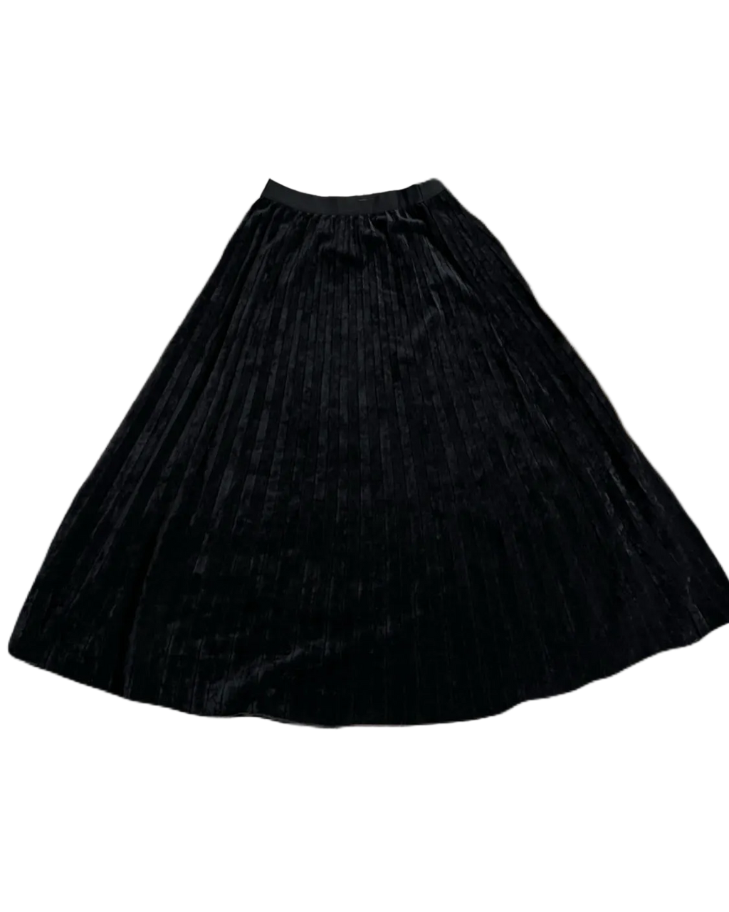 Black Pleated Long Velvet Skirt