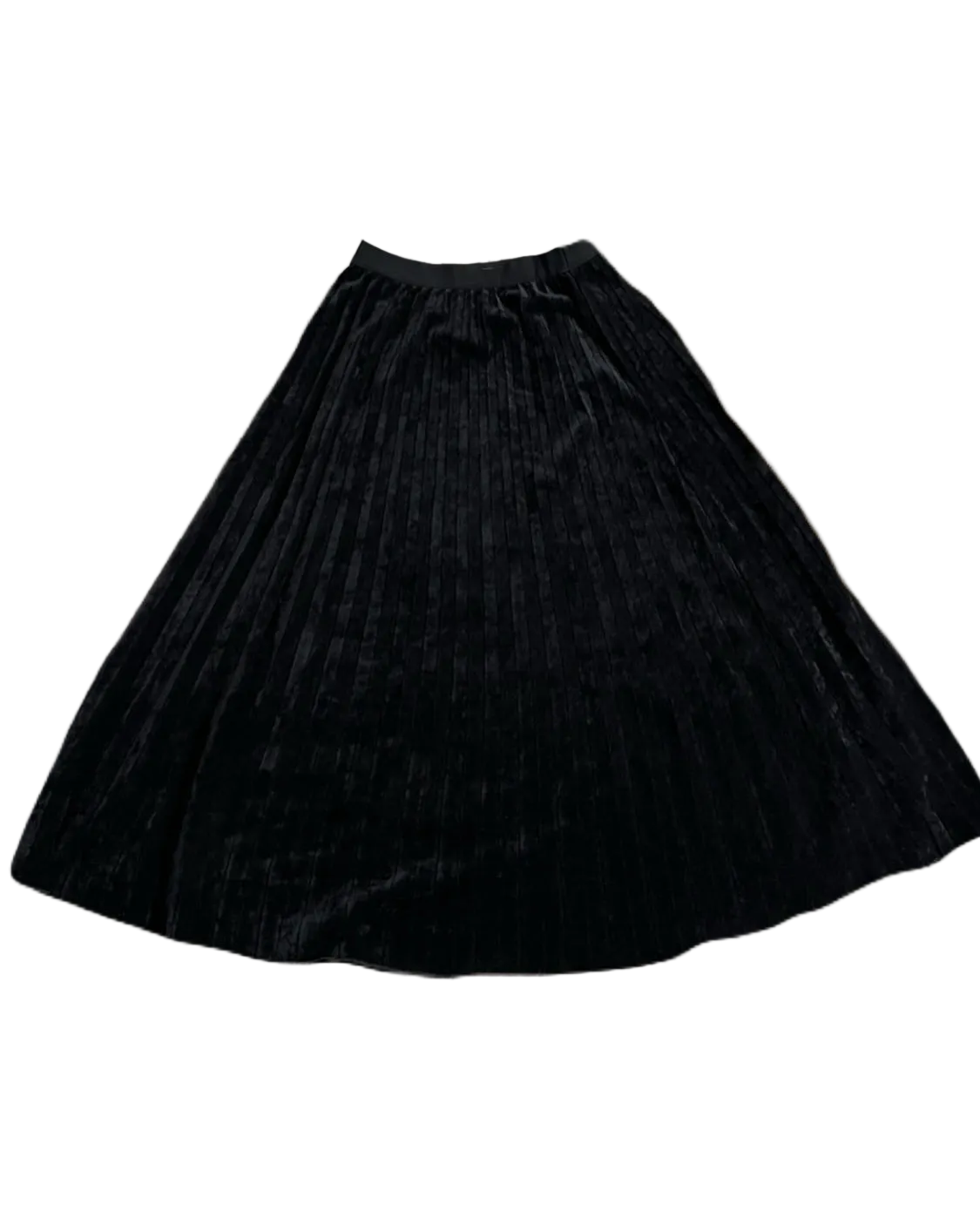 Black Pleated Long Velvet Skirt